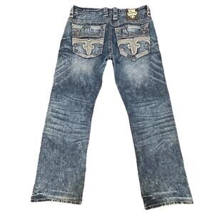 Rock Revival Jeans 33x29 Straight Heavy Stitch Acid Wash